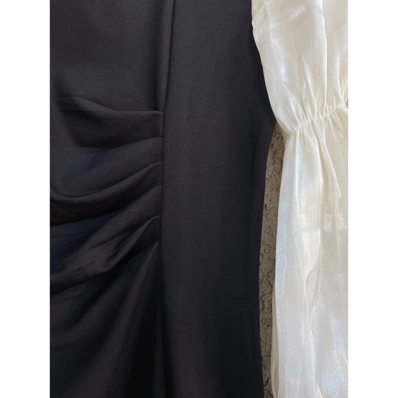 J.ING Black & White Shiny Iridescent Ivory Long Sleeve Ruched Dress Mini Dress M - Picture 12 of 17